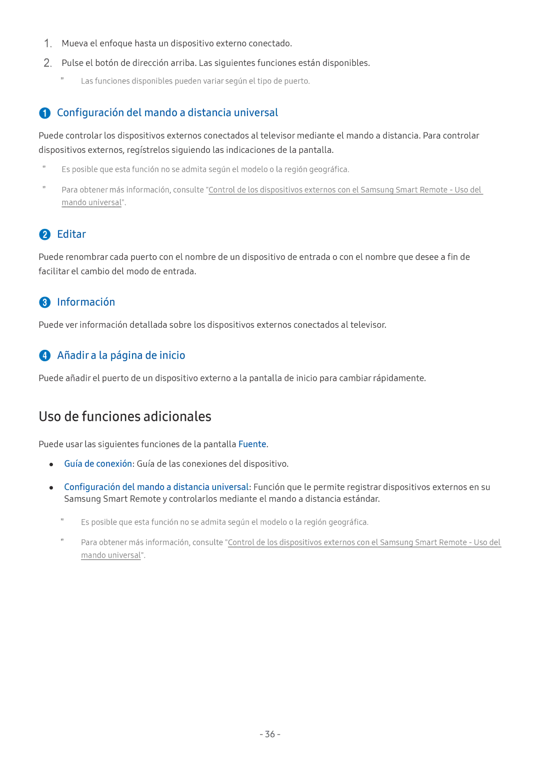 Samsung QE65Q8CNATXXC Uso de funciones adicionales,  Configuración del mando a distancia universal,  Editar,  Información 